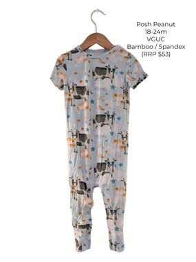 Posh Peanut Short Sleeve Snap Romper - Cows in Sunglasses 18-24m